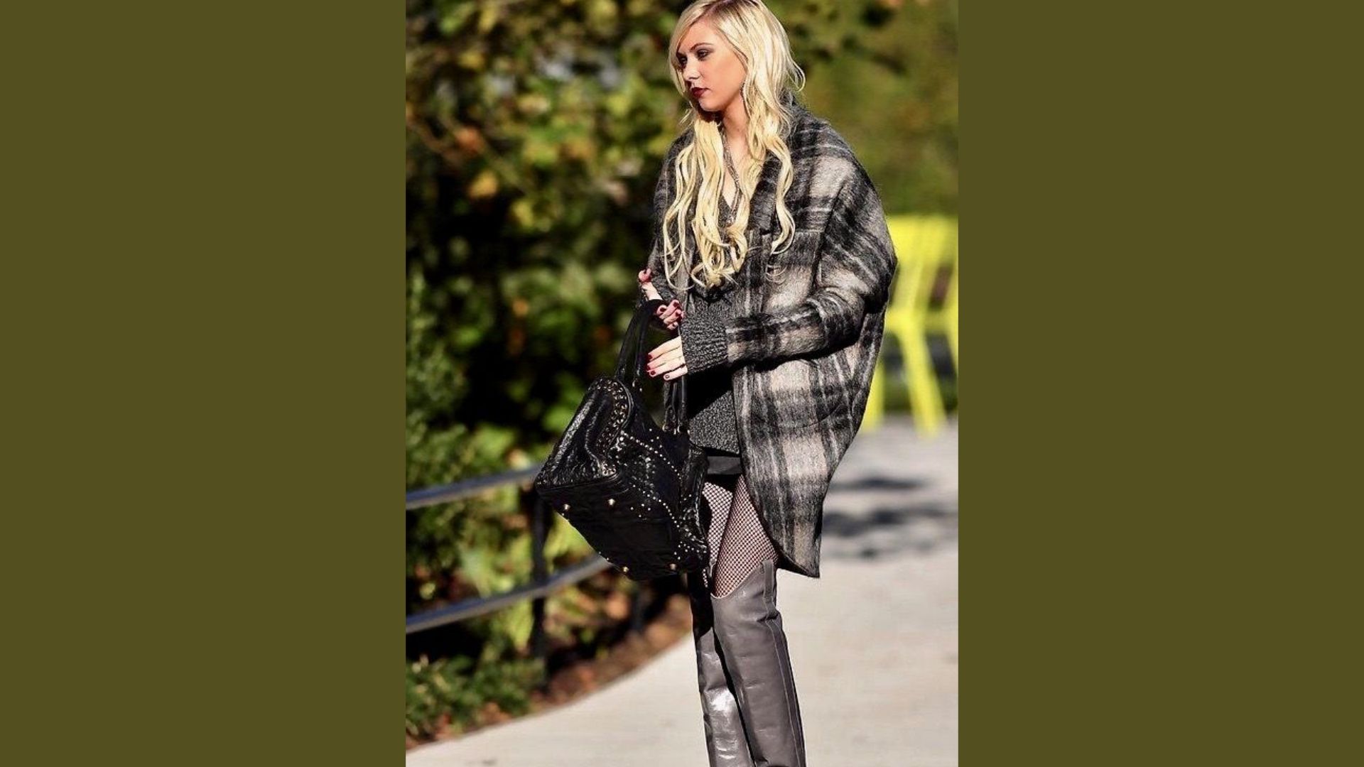 Gray Plaid Dress With Knee-High Boots