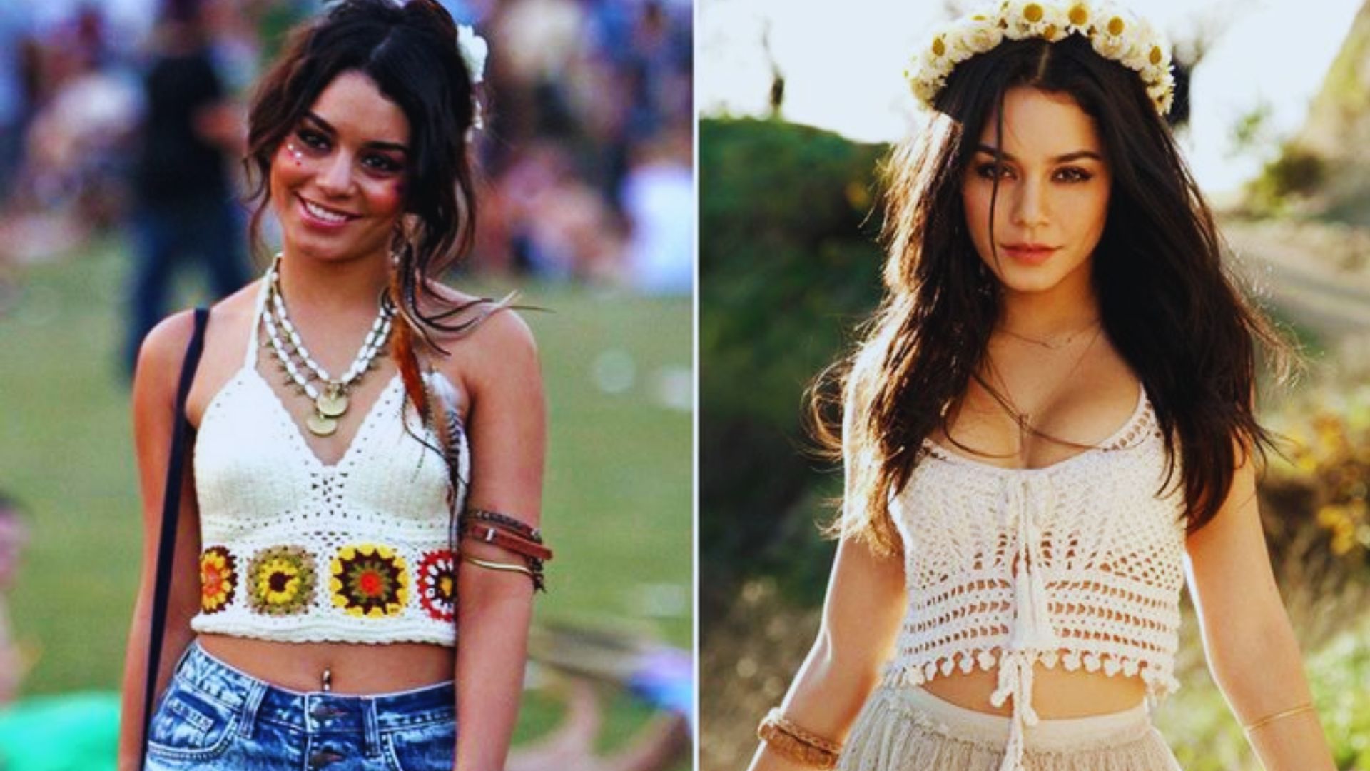 Two photos featuring women dressed in crop tops and shorts, highlighting casual summer attire.