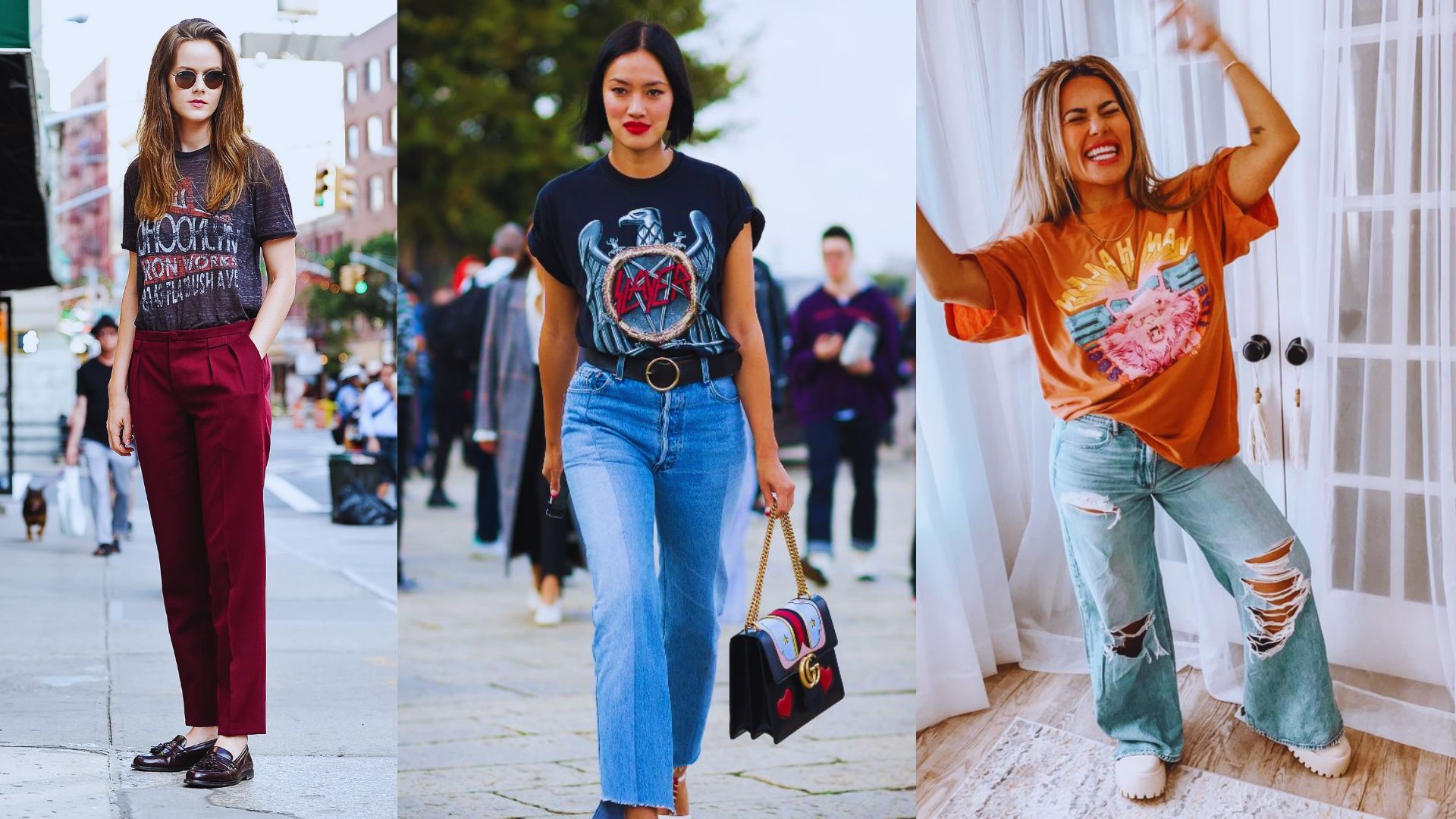 Vintage Band Tee with High-Waisted Jeans