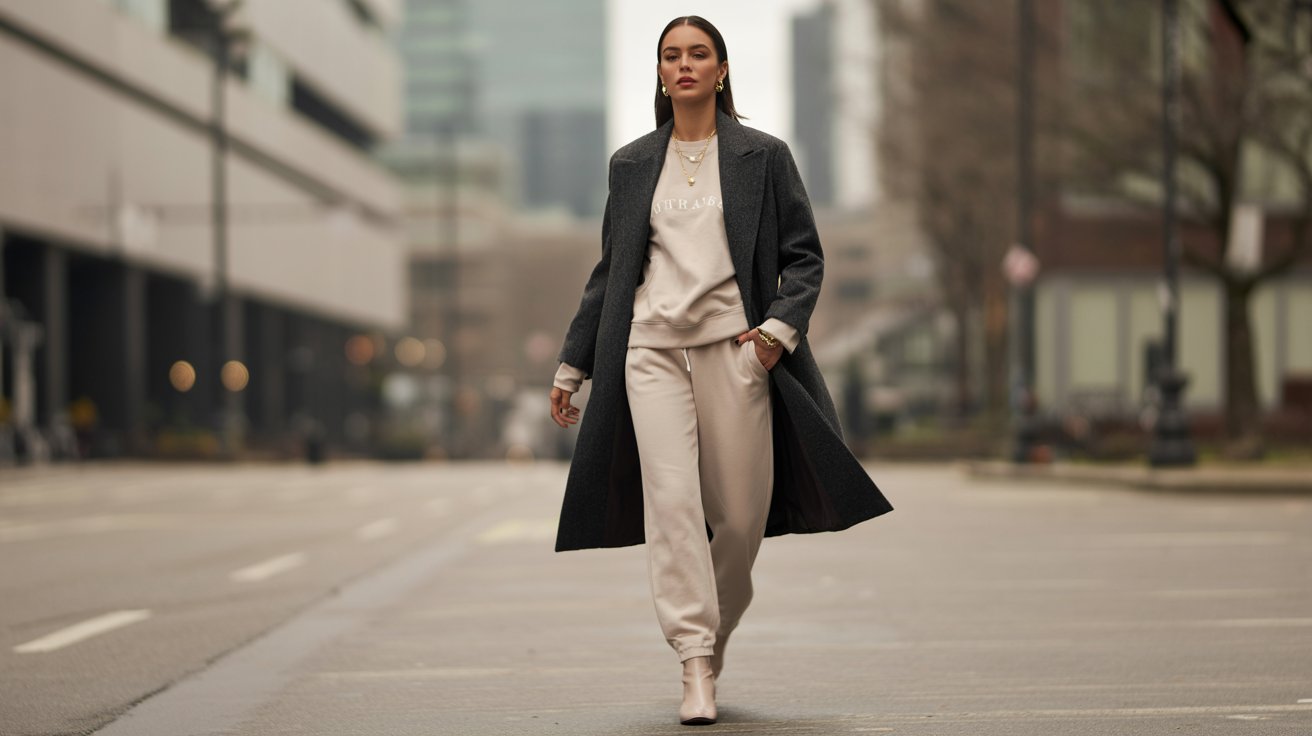Statement Coat Over Athleisure