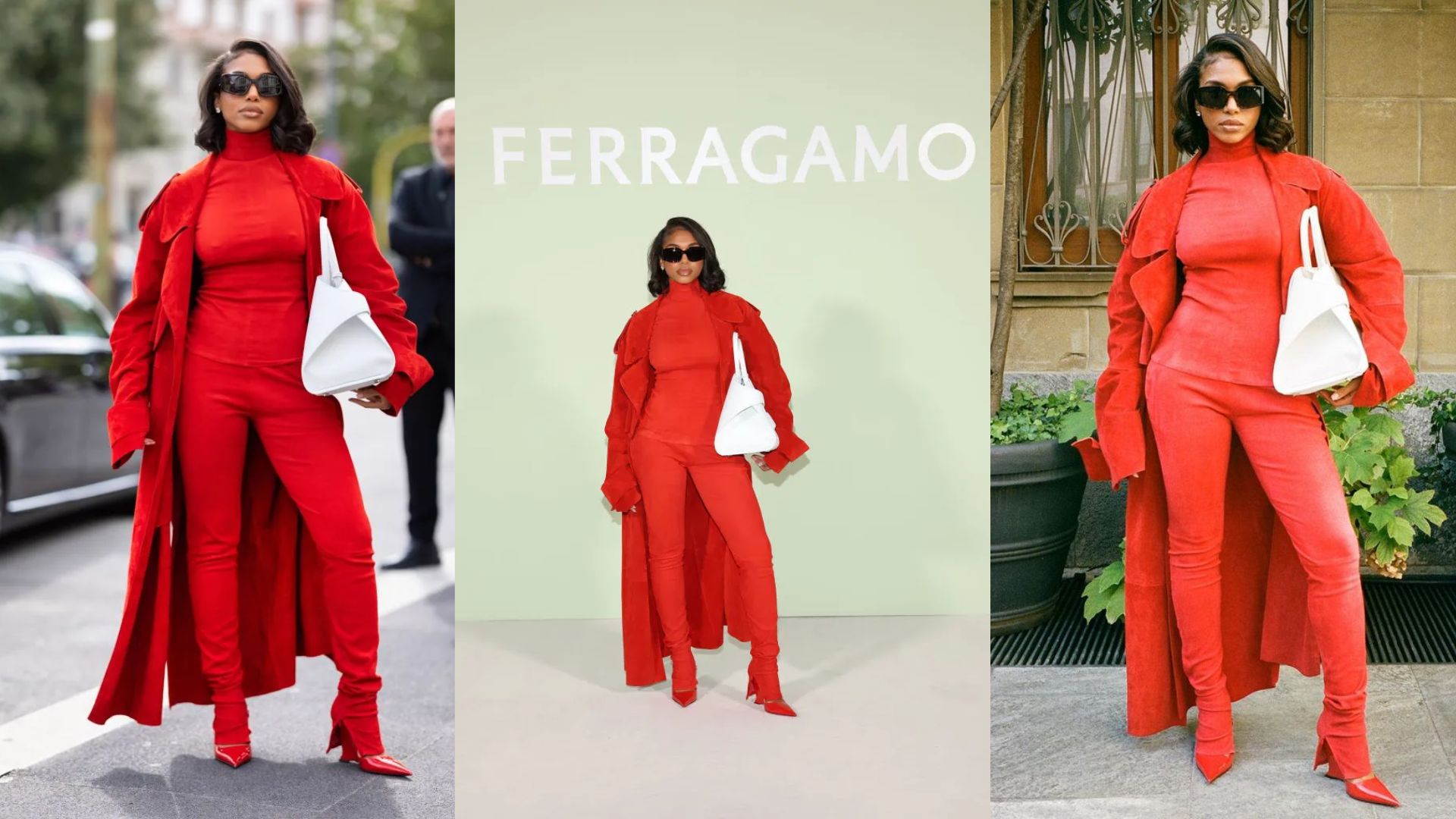 Ferragamo Milan Fashion Week 2023 Monochrome Red Street-Style Outfit