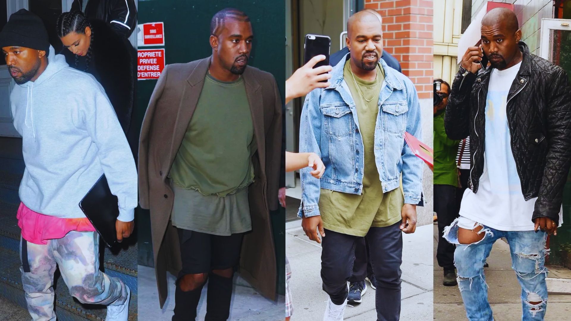 Kanye West's latest fashion statement features a unique combination of streetwear elements and high-end fashion.