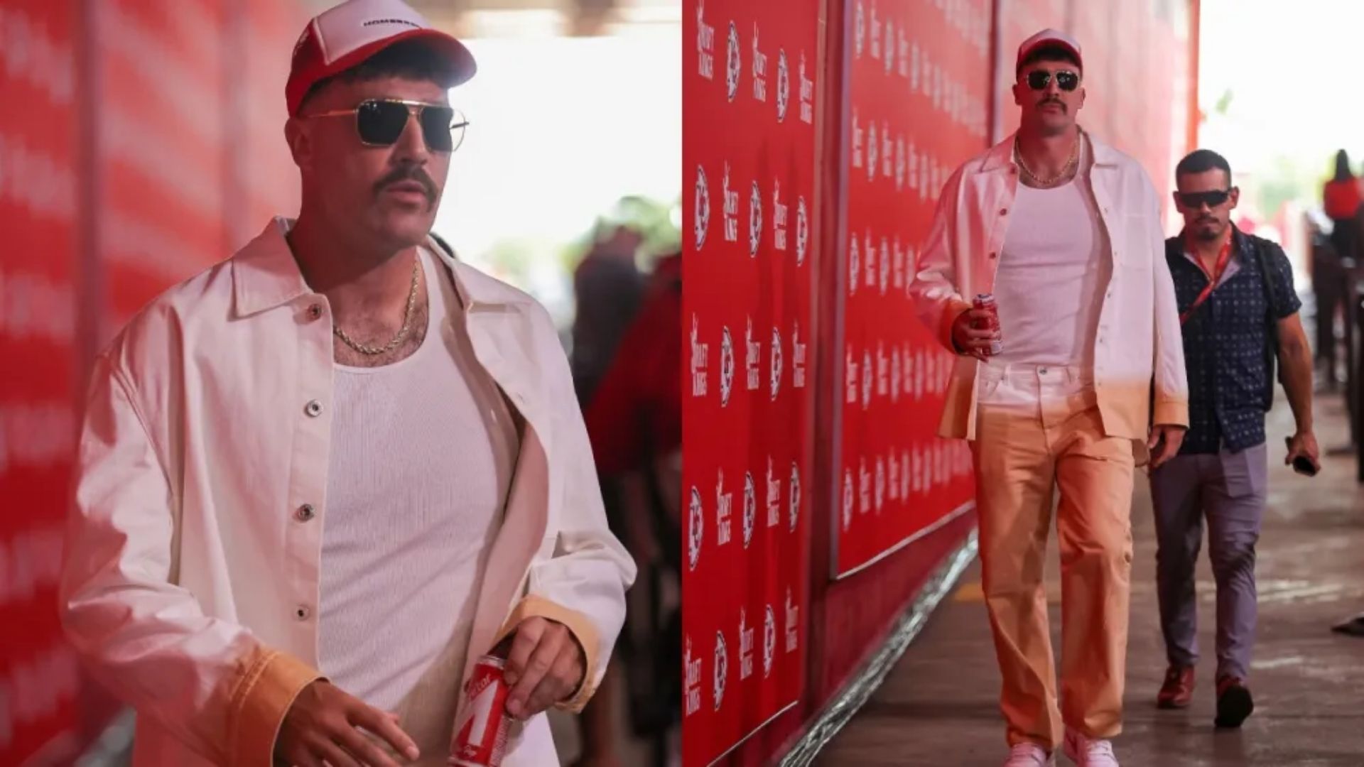 1. Two images of a man wearing a white shirt and sunglasses, showcasing different poses and expressions.