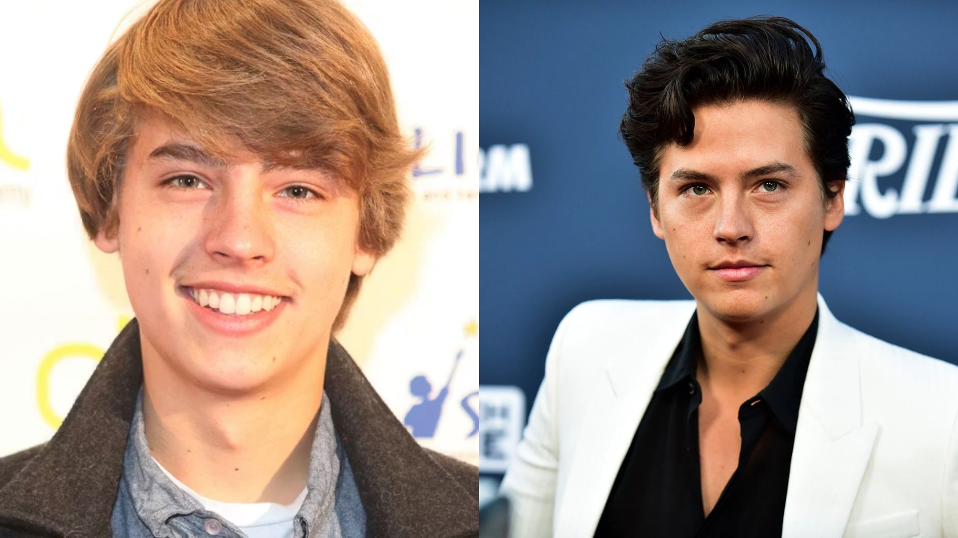 Two young men with blonde and dark hair stand side by side, one smiling, showcasing a direct hair color comparison.