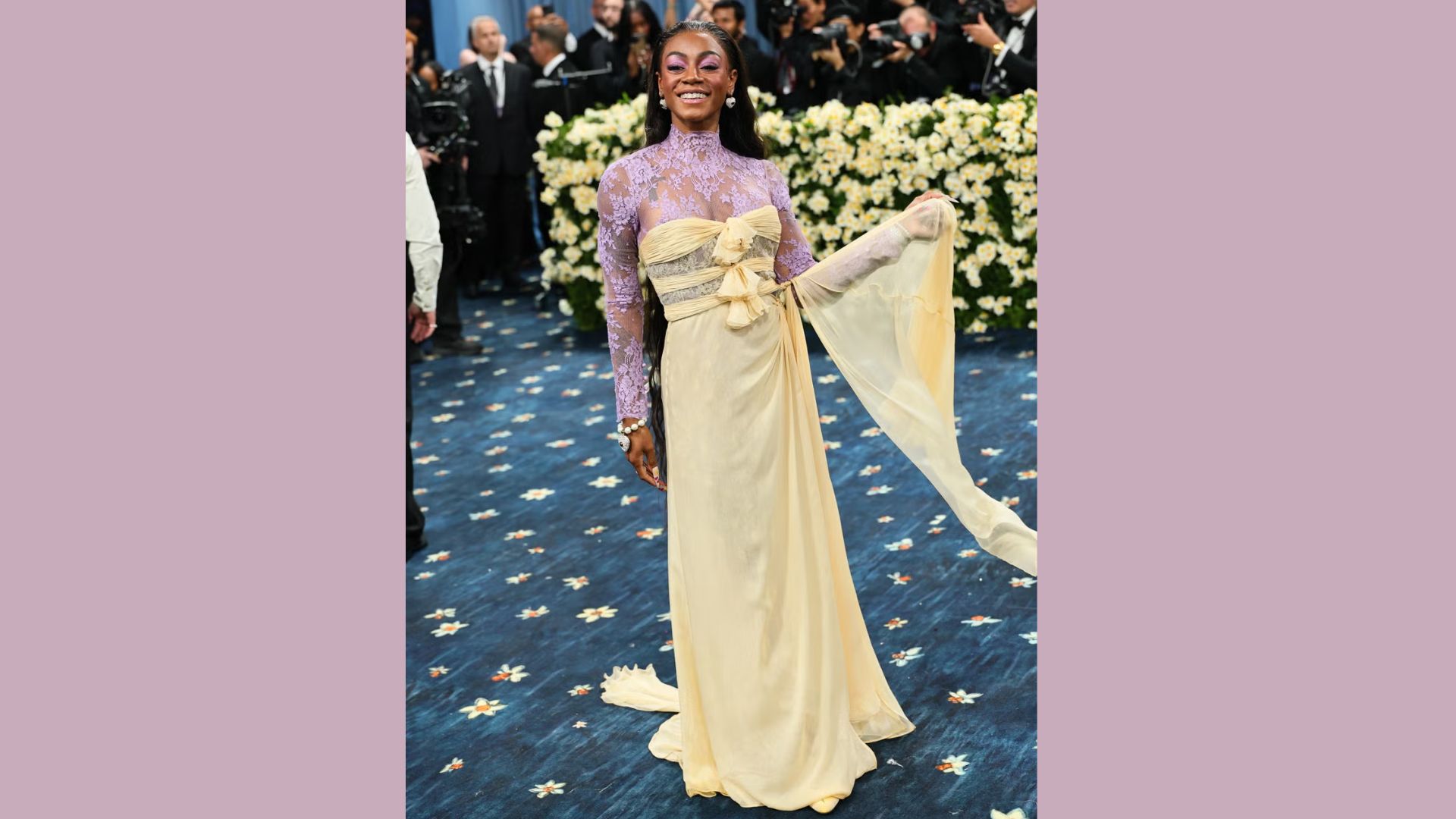 A stylish Sha'Carri Richardson attends the 2025 Met Gala, exuding elegance and flair in her eye-catching outfit.