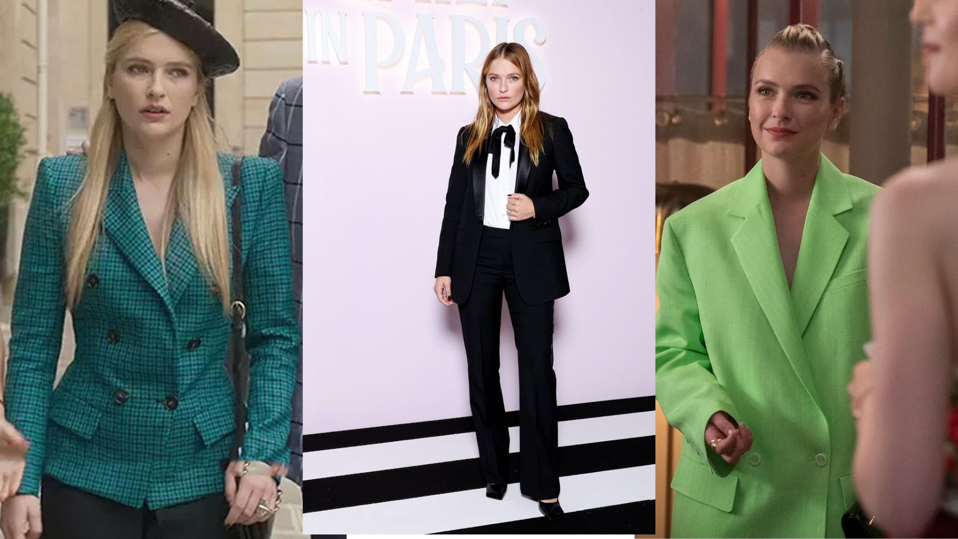 2. The actress's green suit from the TV show, featuring a tailored fit and contemporary style.