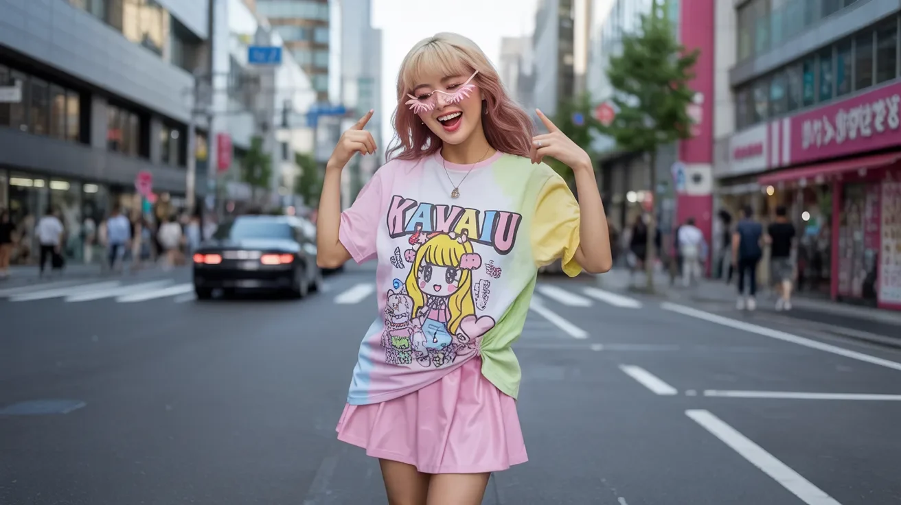 A woman in a pink t-shirt and skirt poses for a photo, smiling and standing confidently.