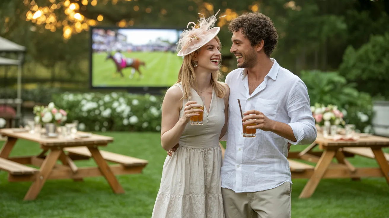 A couple enjoys drinks together while sitting on the grass in a sunny outdoor setting.