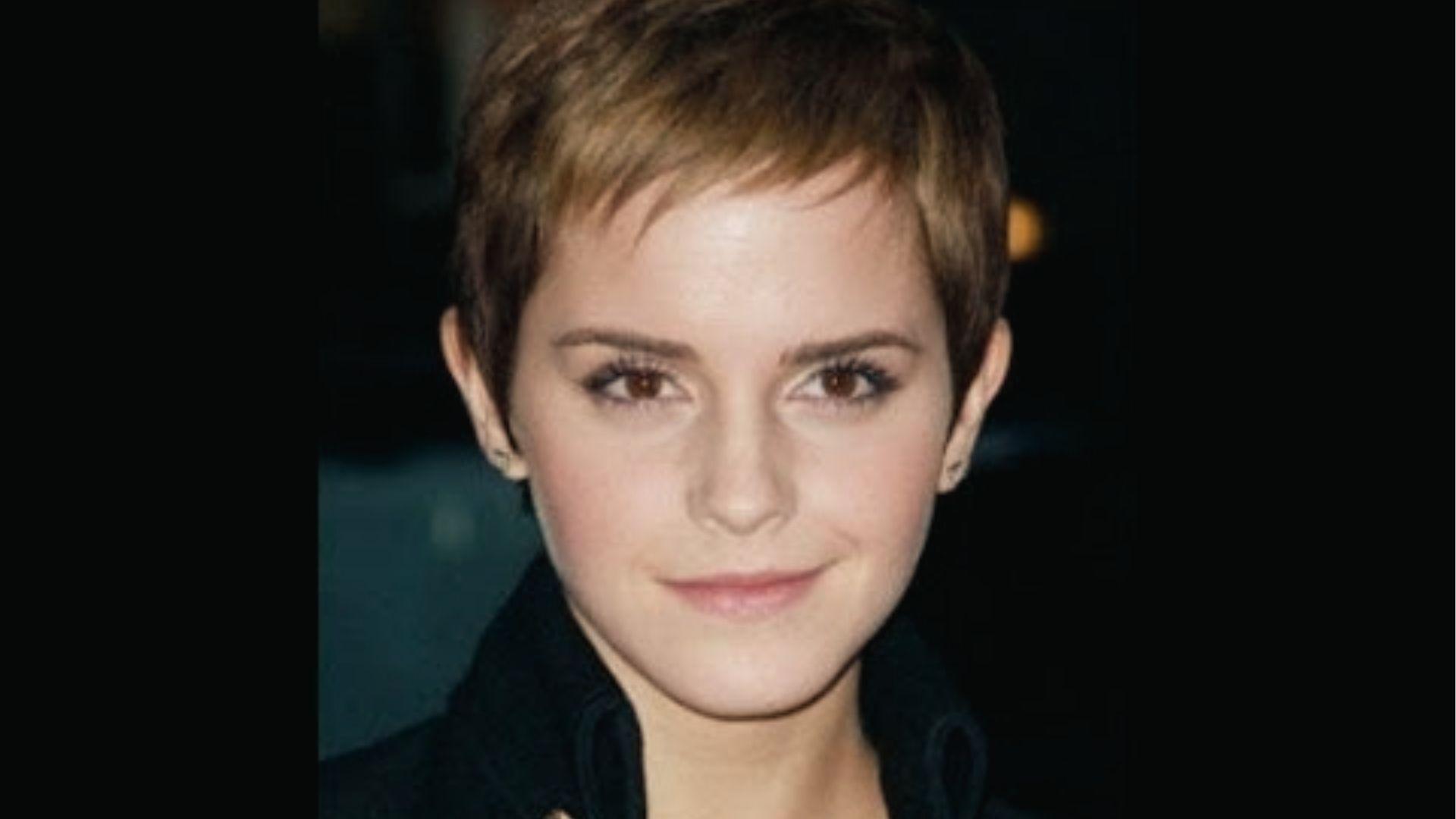 Emma Watson shows Soft Feathered Pixie Cut at the event.