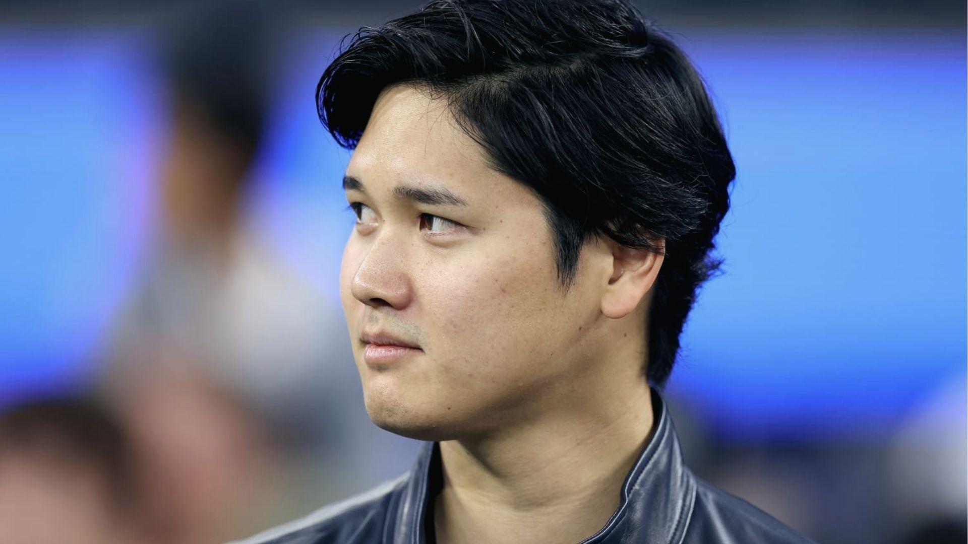 Shohei Ohtani in profile view showing layered side-swept haircut with natural flow