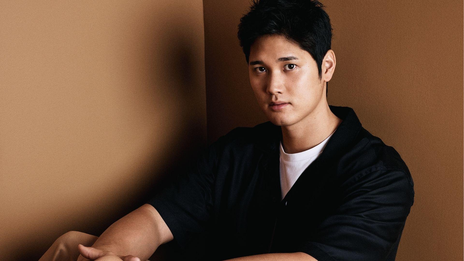 Shohei Ohtani studio portrait with short tapered haircut styled clean and sharp