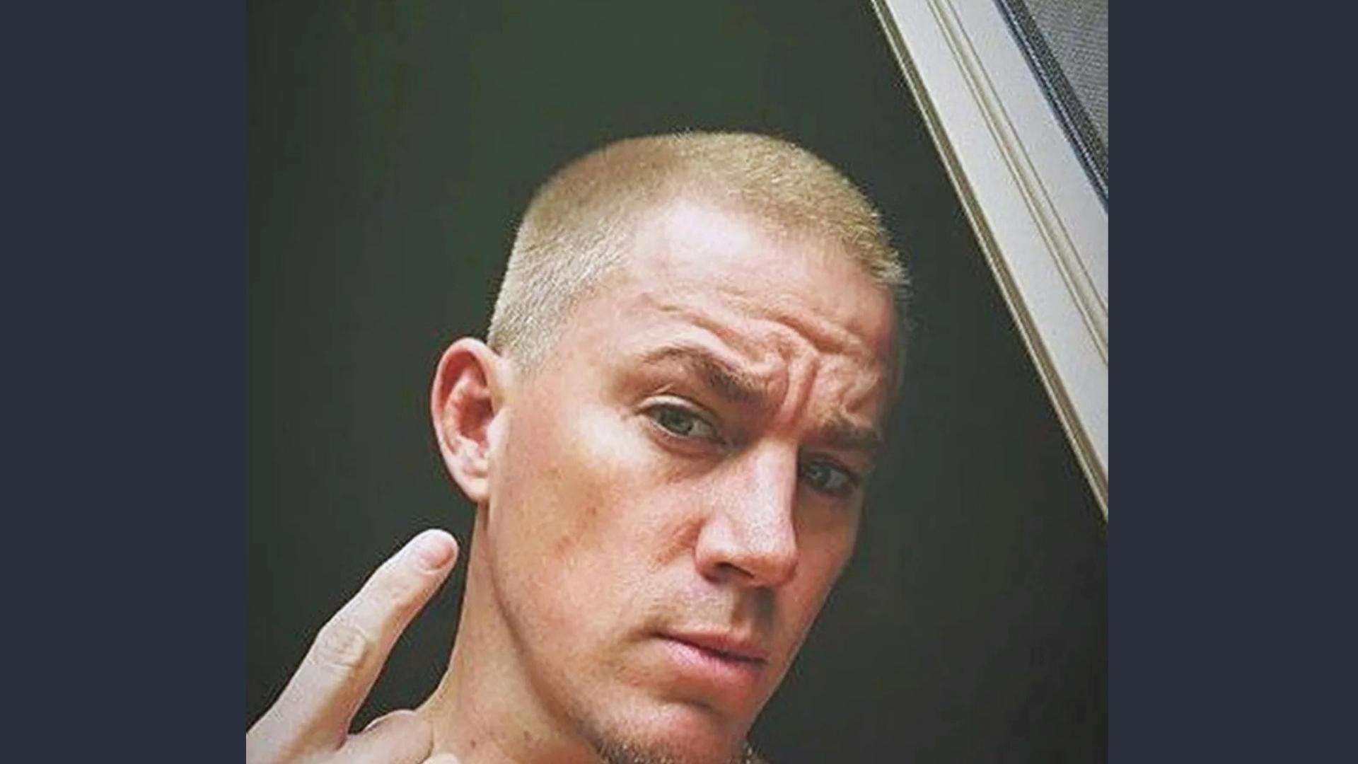 Channing Tatum shows off a bleached blonde induction cut selfie, an edgy, ultra-short buzz cut variation.