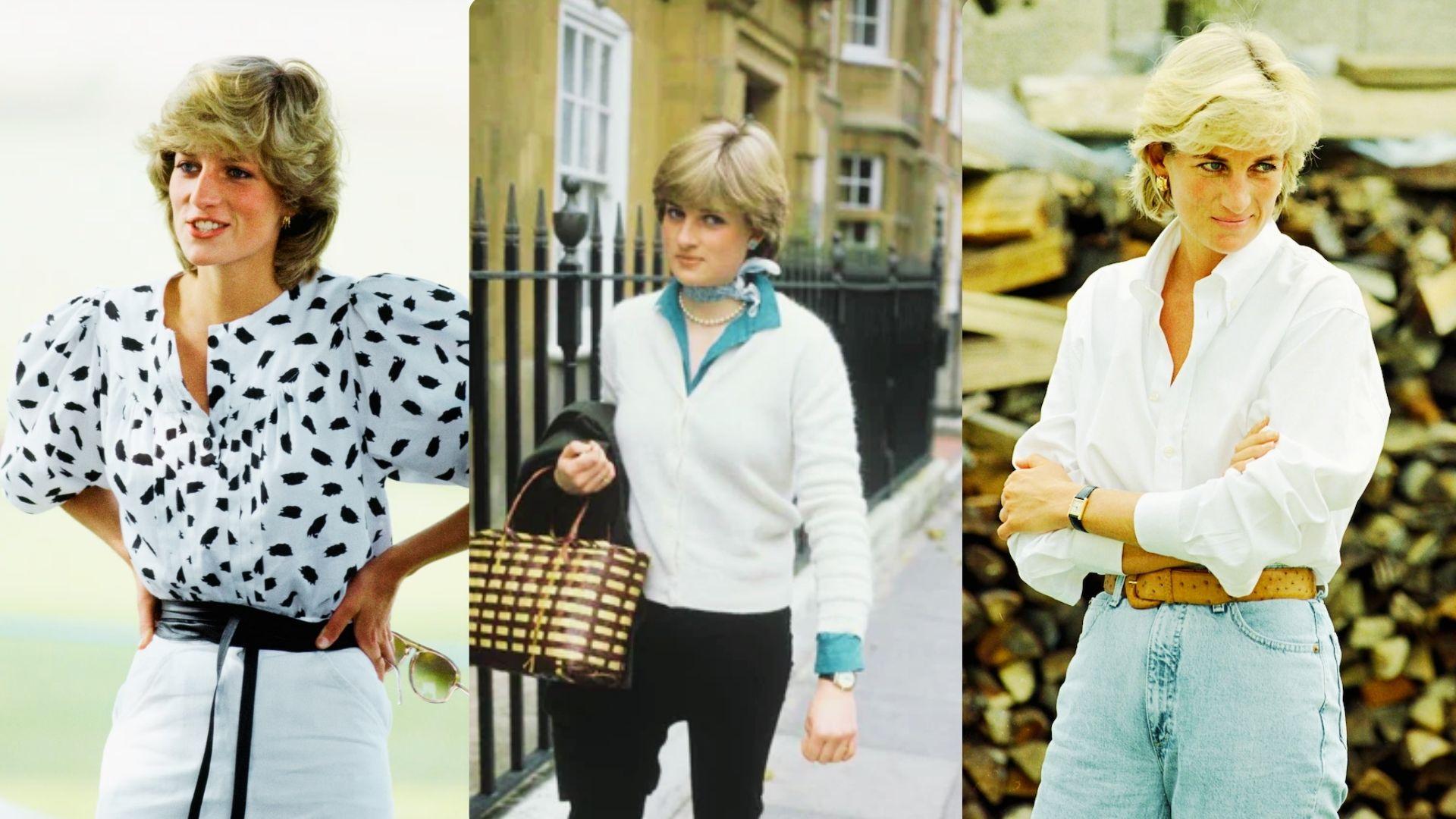 Princess Diana 90s minimalist street style with tailored pieces, neutral tones, and clean modern fashion lines