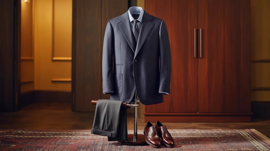 Navy blazer arranged for polished professional occasions.