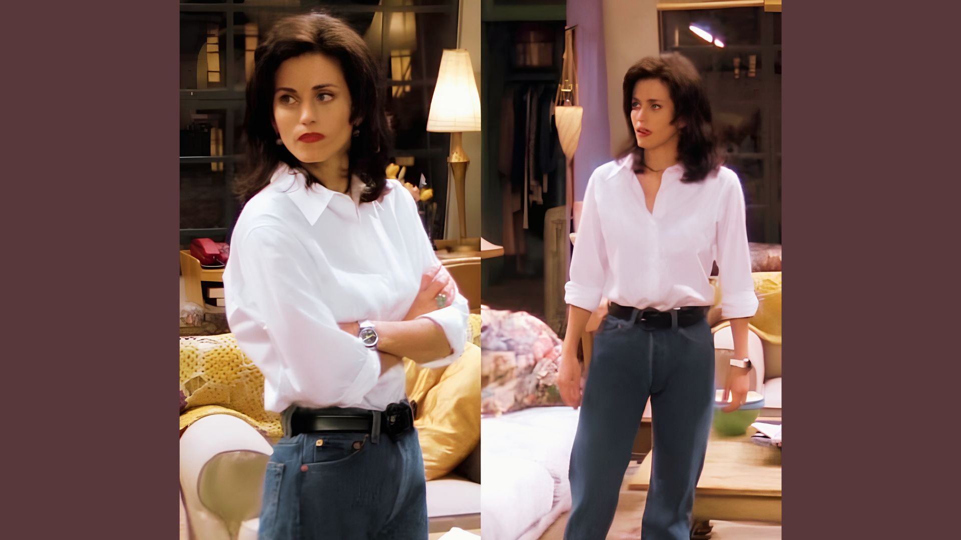 White shirt dress by a pool inspired by Monica Geller's summer style