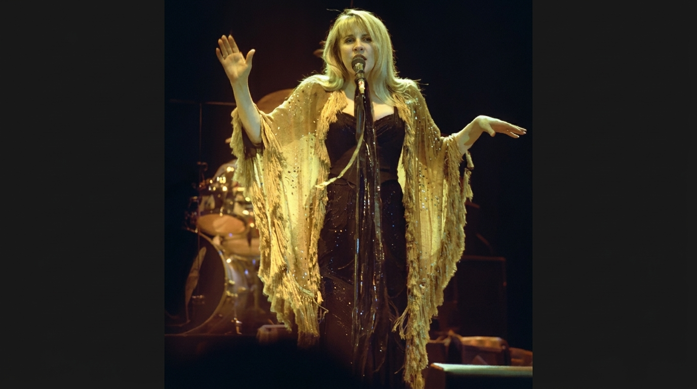 Stevie in gold embroidered gown.