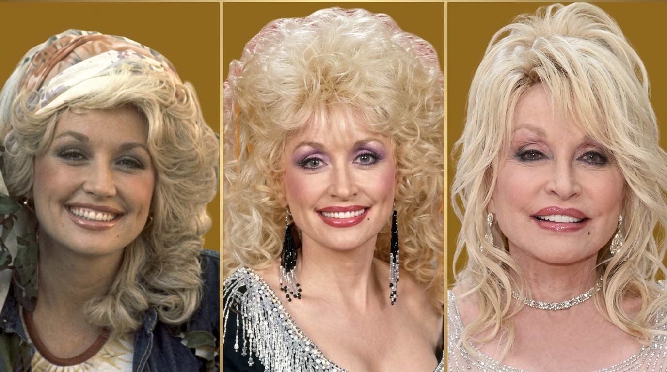 Dolly parton’s various looks.