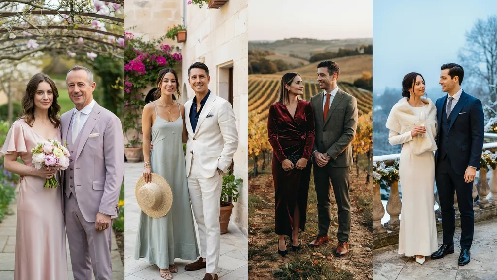Semi formal wedding attire styled for different seasons