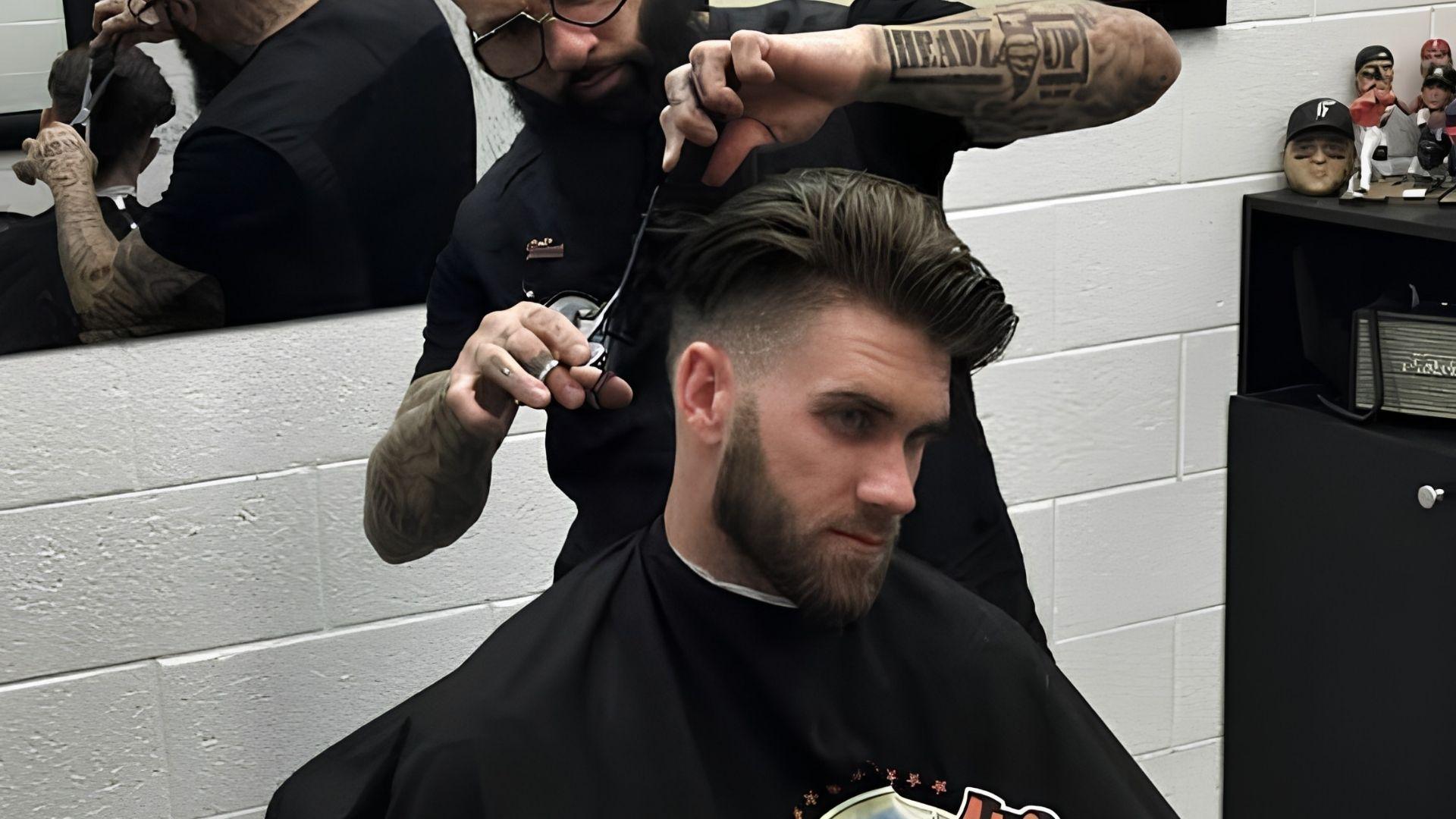 Bryce Harper textured quiff with fade.