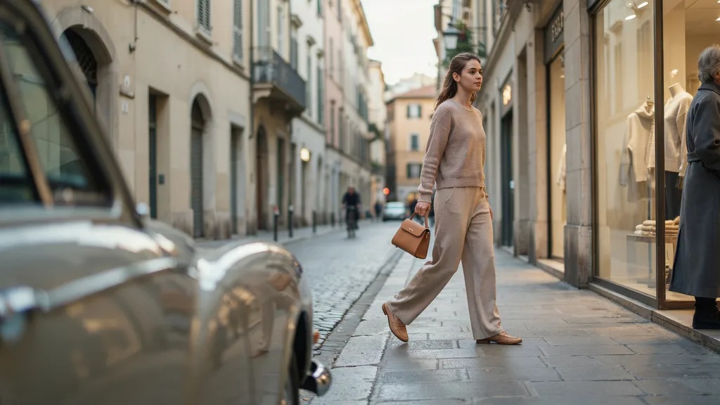 Matching knit set paired with loafers for everyday style.