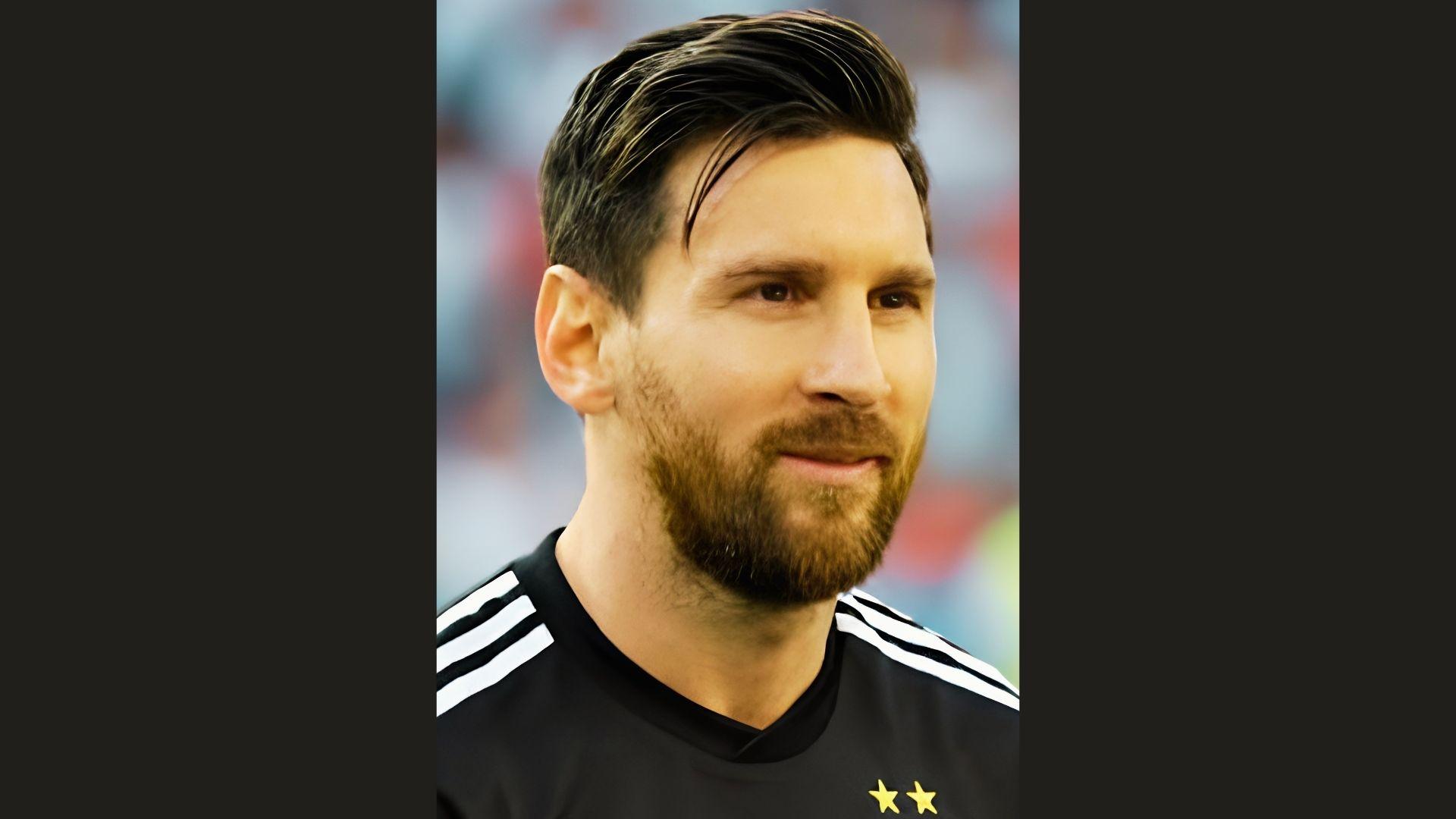 Lionel Messi with Brush Up haircut and beard in Argentina training top