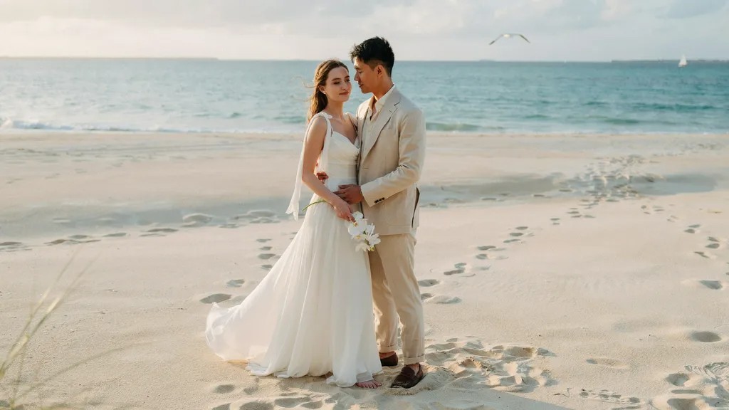 Beach wedding semi formal attire for men and women