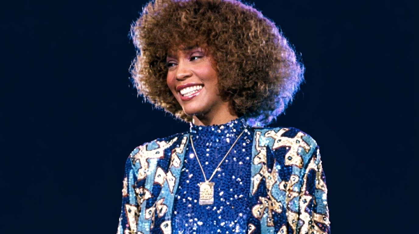 Whitney Houston wearing a wig.