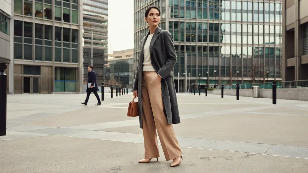 Woman styling a longline blazer to create a balanced silhouette.