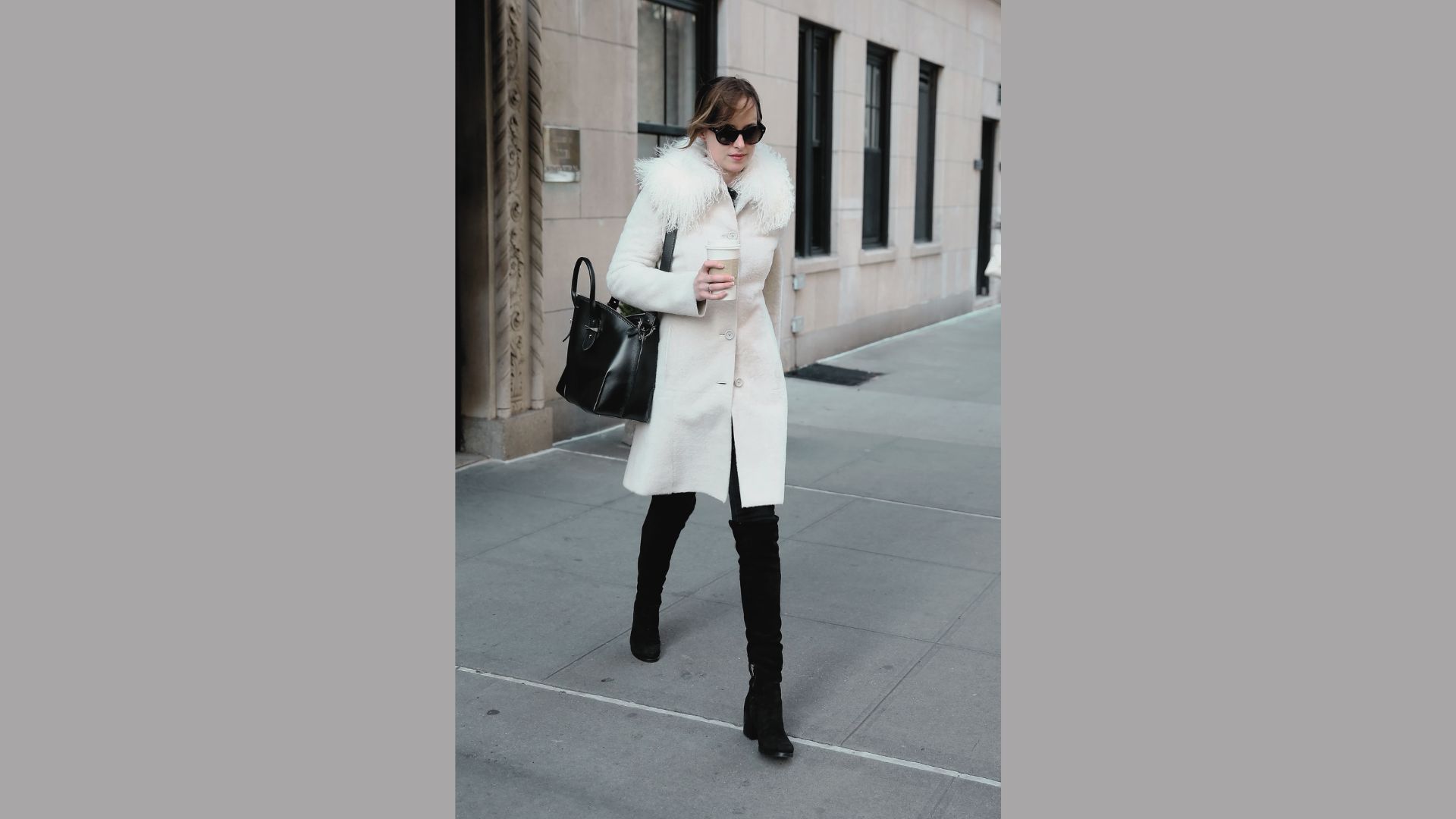 Statement coat elevating a simple outfit.