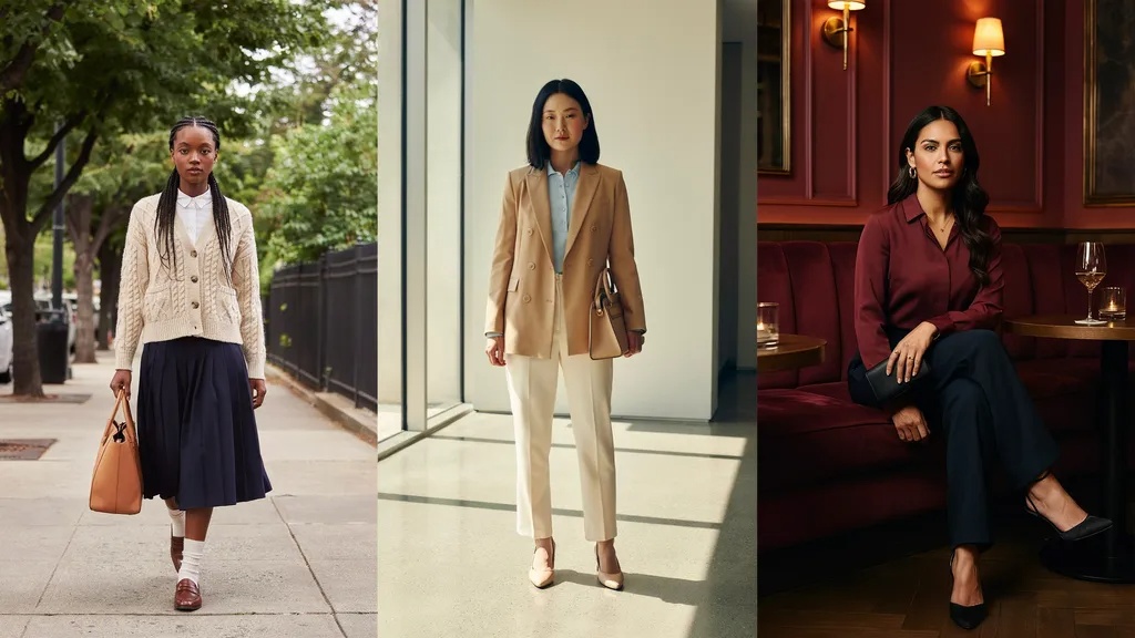 Different preppy outfit ideas for women across various occasions.