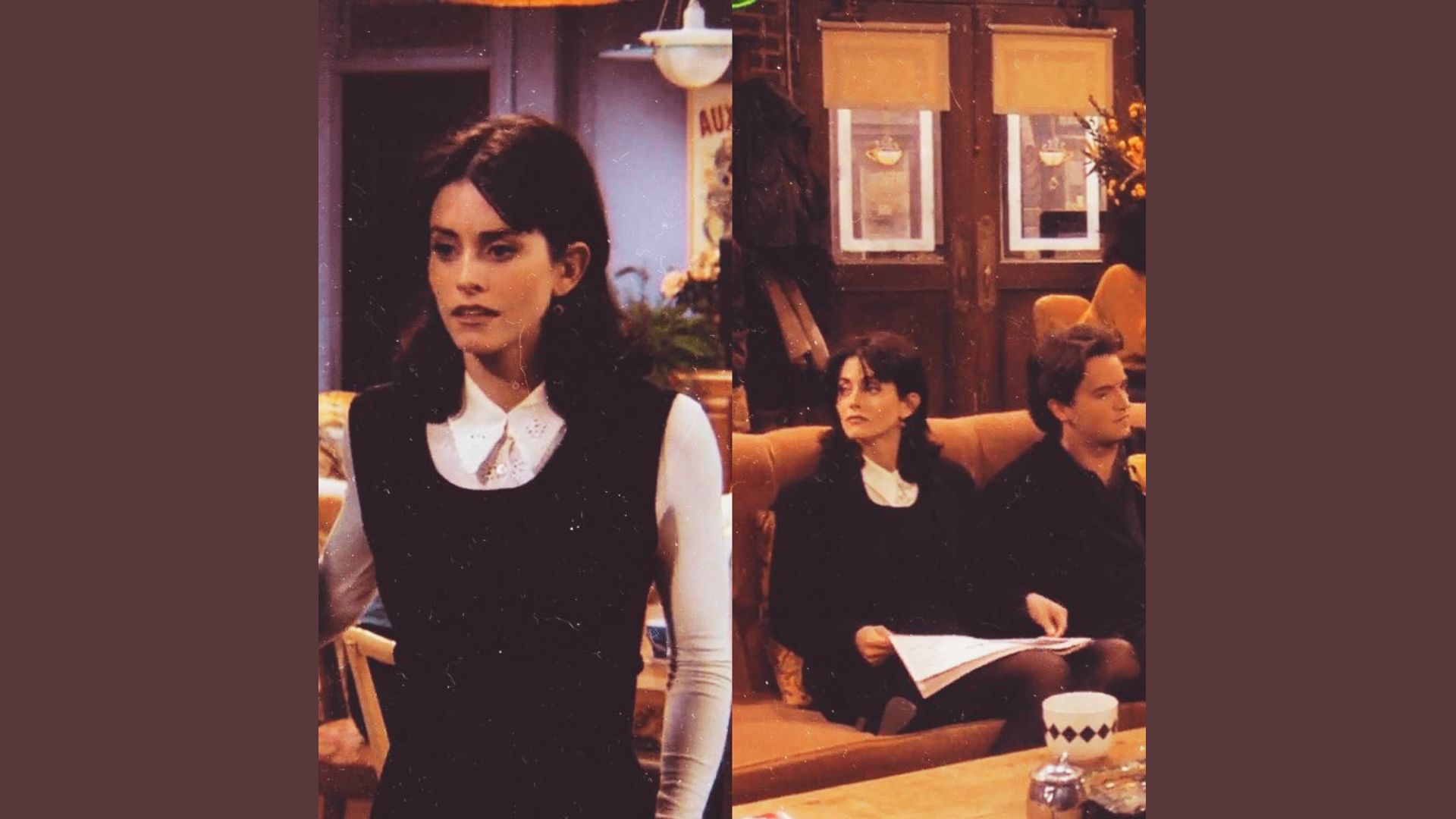 Gray mini dress layered over a black turtleneck inspired by Monica Geller