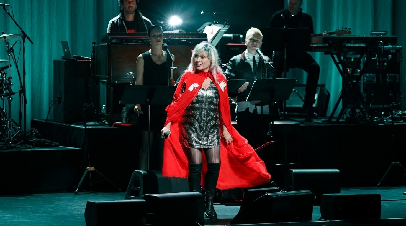 Debbie Harry in her sparkling mini dress.