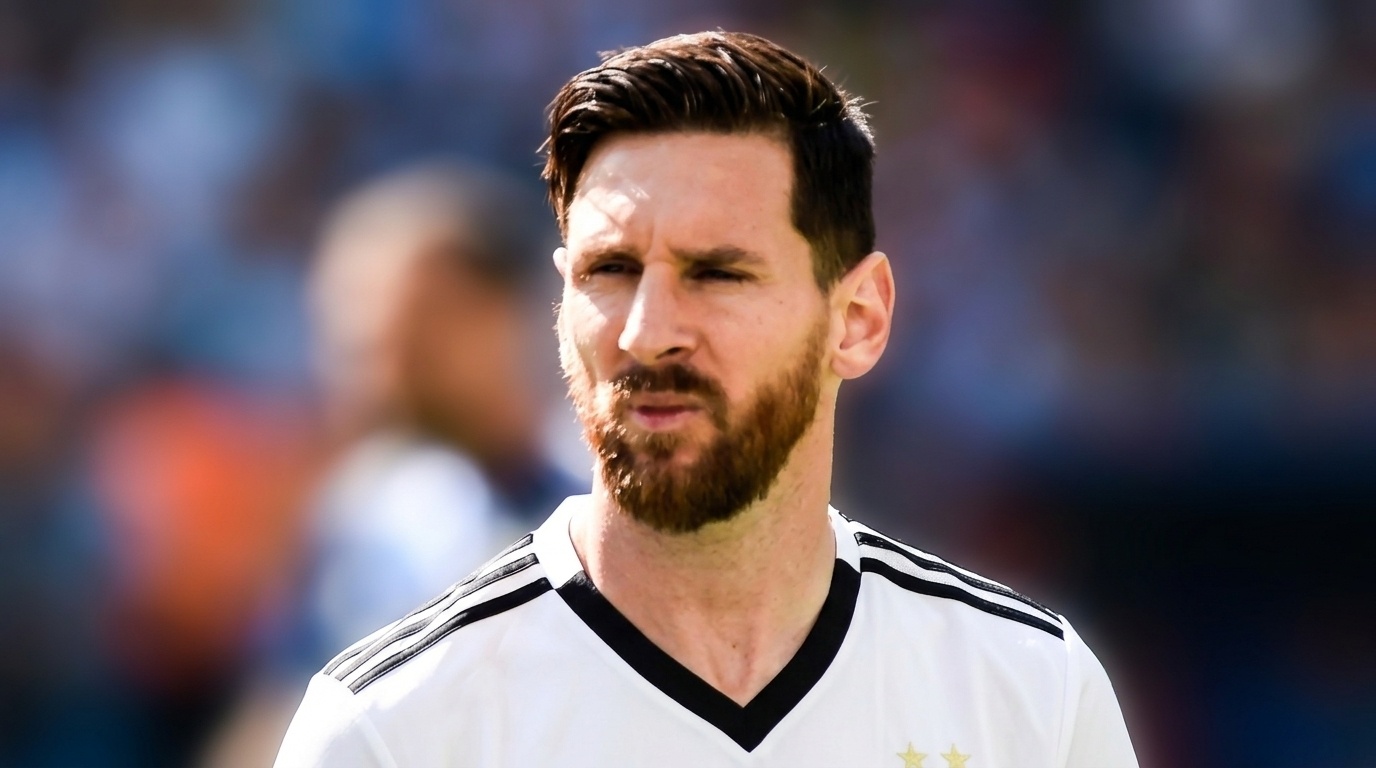 Lionel Messi with Taper Fade haircut in Argentina white jersey