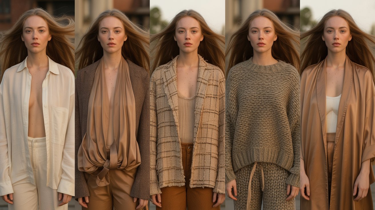 Flamboyant natural fabrics linen tweed denim wool jersey suede texture flow comparison styling guide