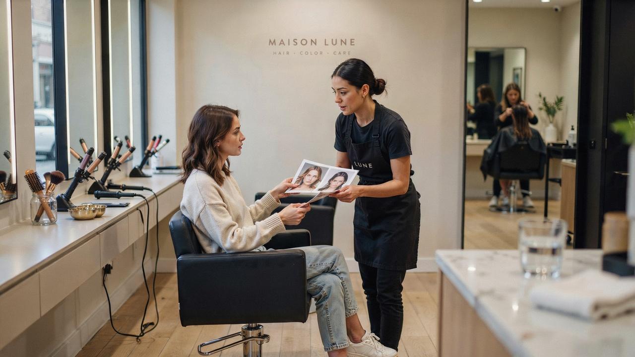 Hairstylist helping choose the right haircut.