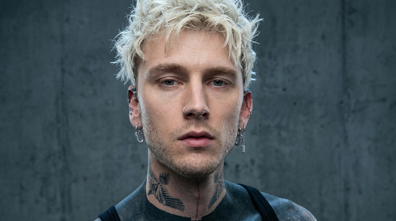 Machine Gun Kelly after hair transplant showing fuller platinum hair