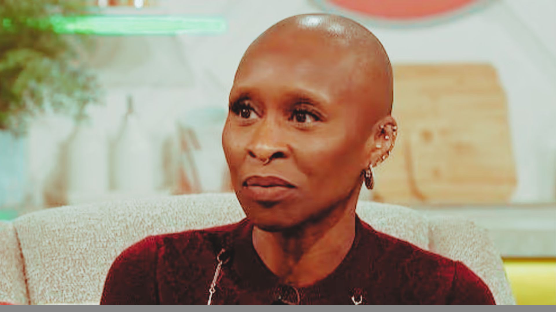 Cynthia Erivo discusses bald head confidence, personal identity, and authentic self-expression during television interview appearance.