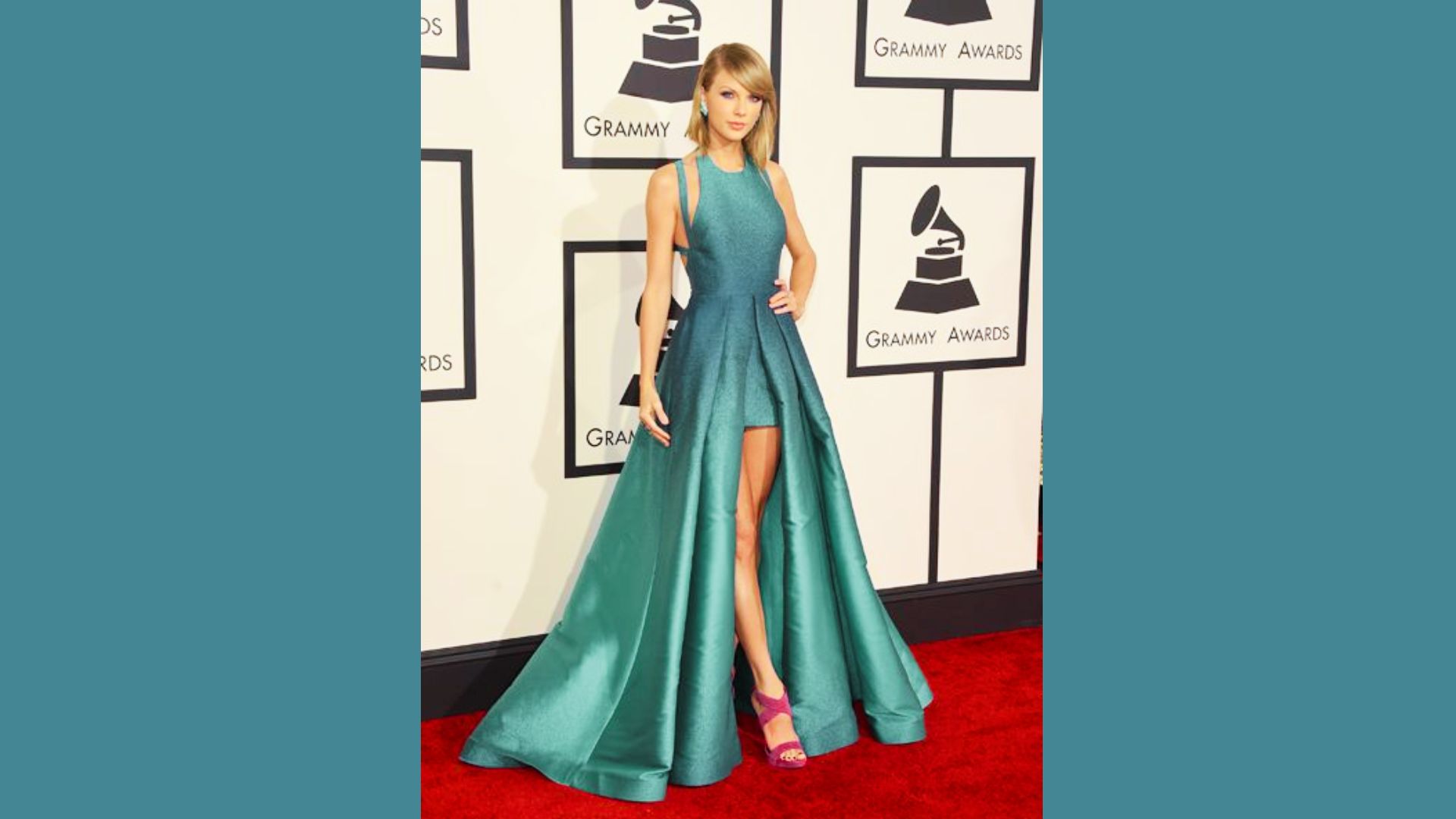 Turquoise halter gown inspired by the 2015 Grammy Awards look.