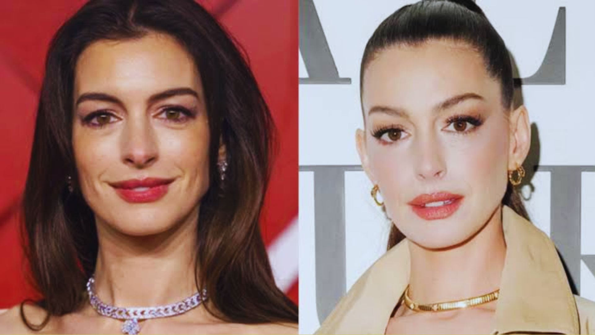 image showing before and after of Anne Hathaway’s facelift.