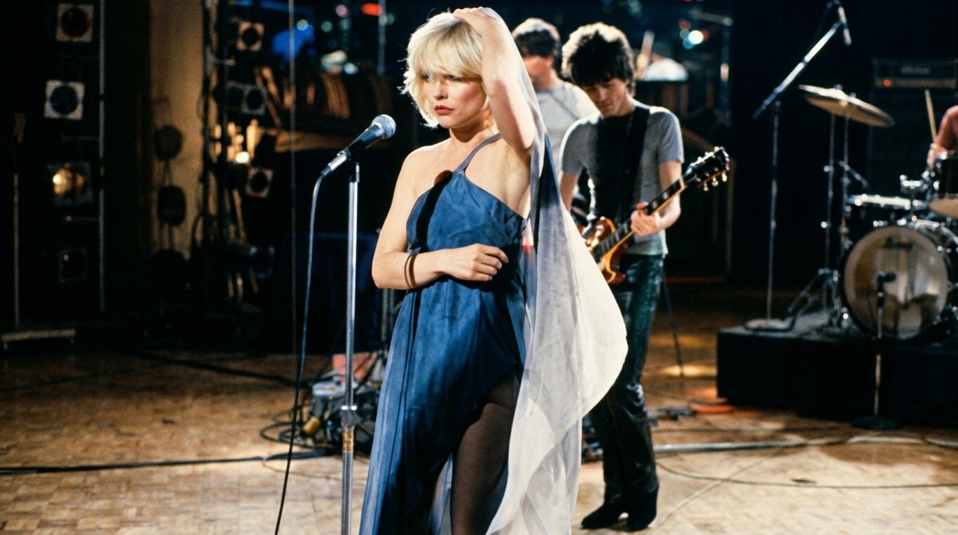 Debbie Harry in heart of glass influenced look.