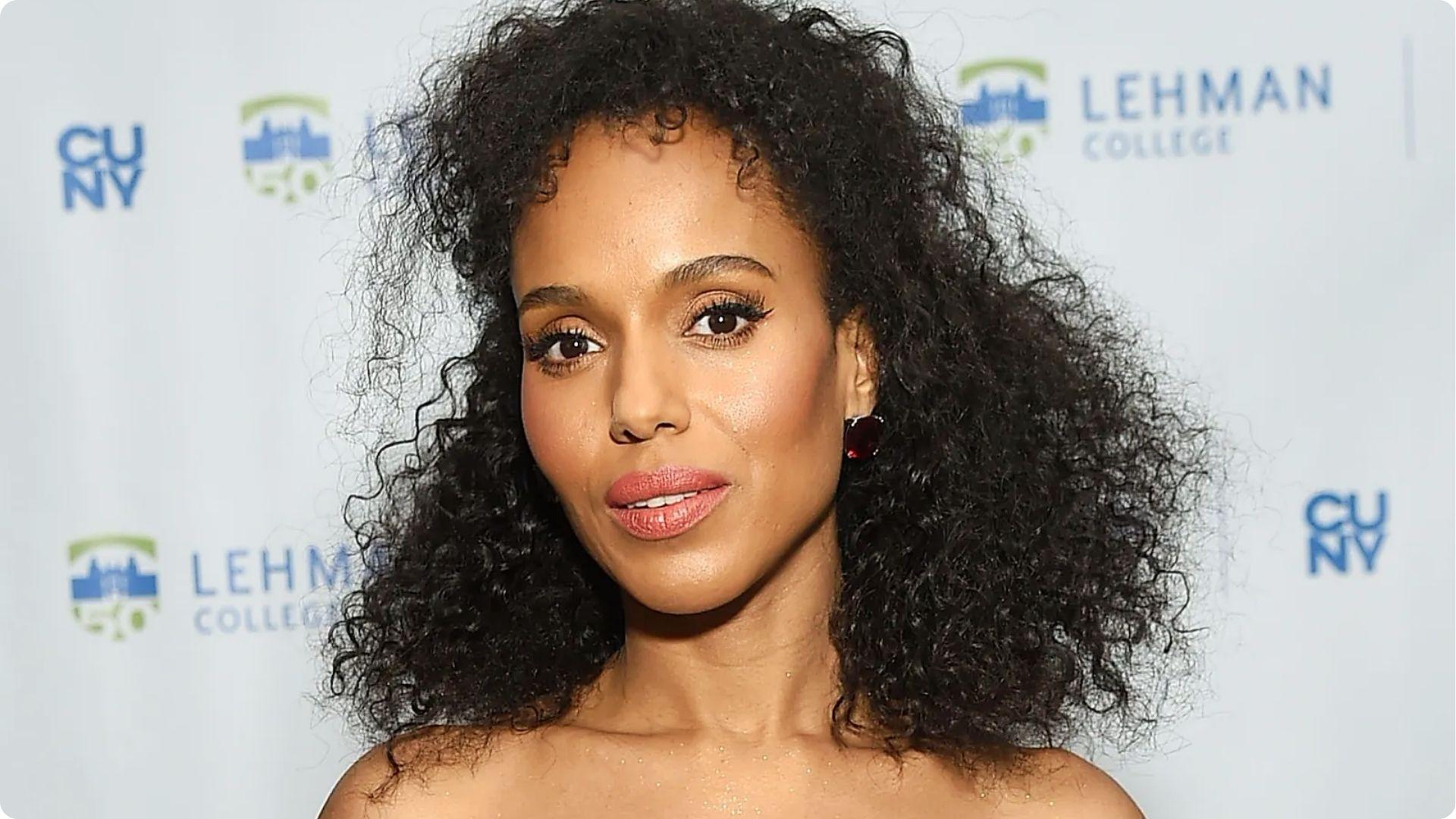 Kerry Washington flaunts voluminous natural curly hair after a wash at Lehman College CUNY red carpet event