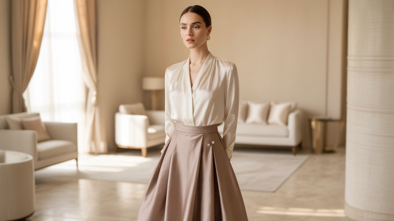 Soft Classic woman showcasing balanced proportions, refined silhouette, and Classy timeless fashion style.