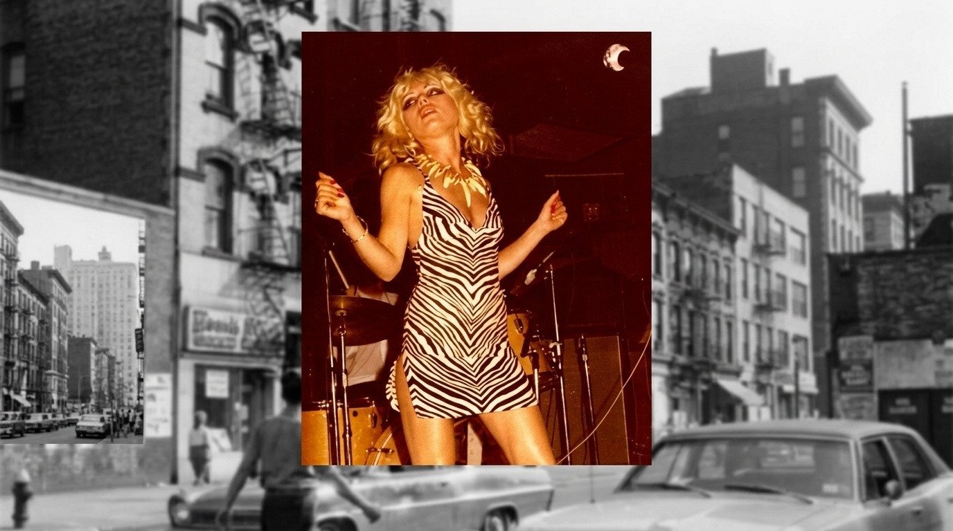 Debbie Harry in a mini dress.