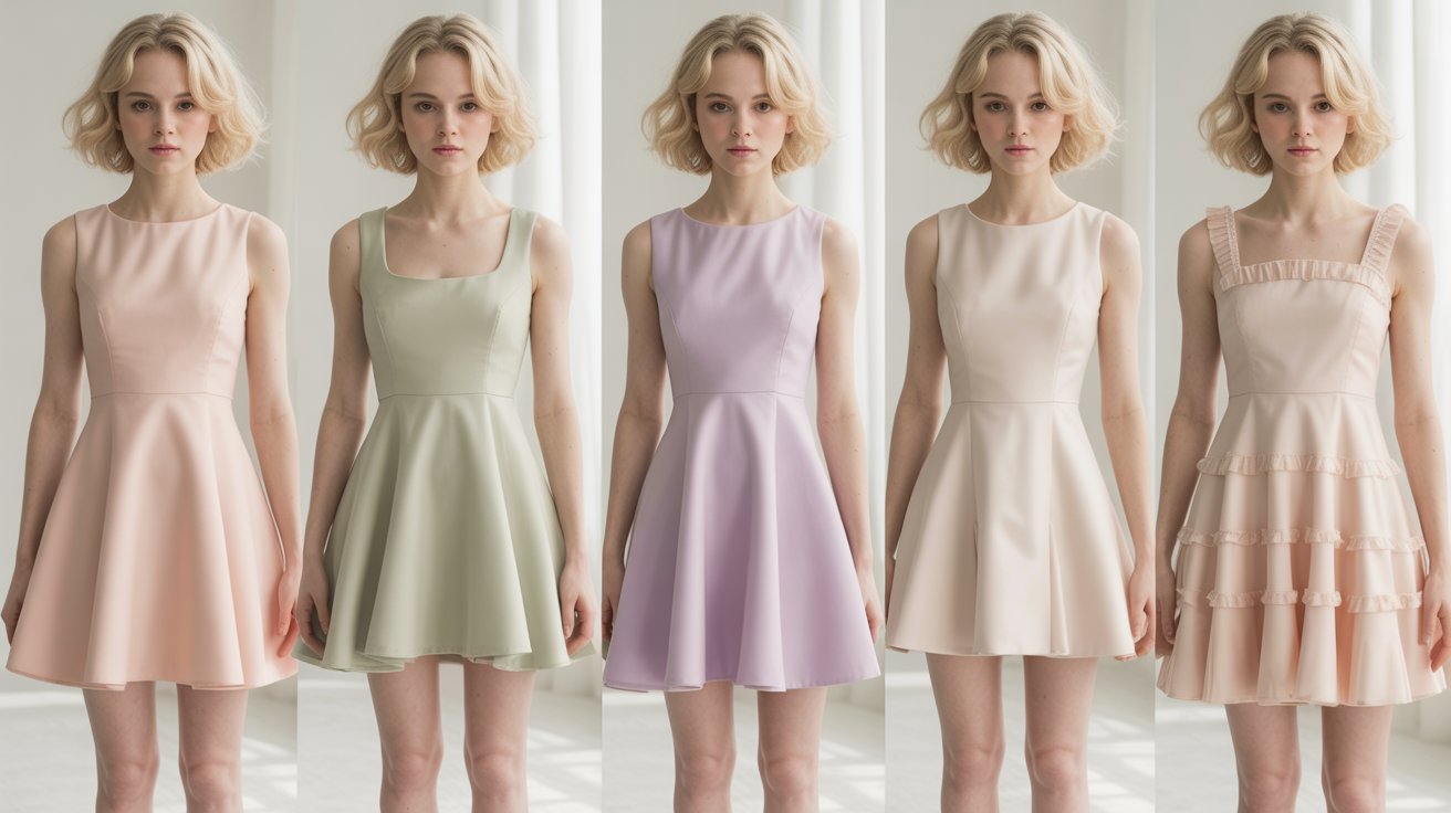 Soft gamine wearing fit flare mini babydoll A line ruffled dresses styled for versatility and occasions