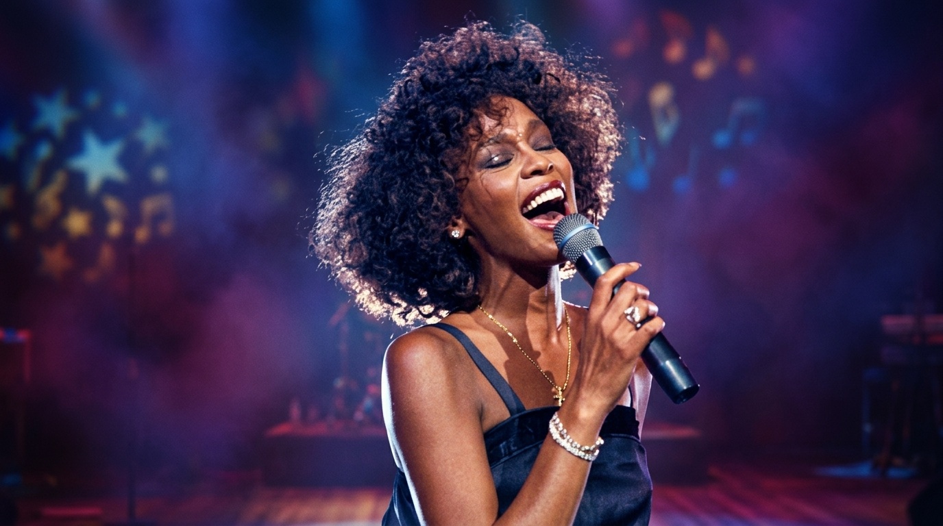 image of Whitney Houston performing.