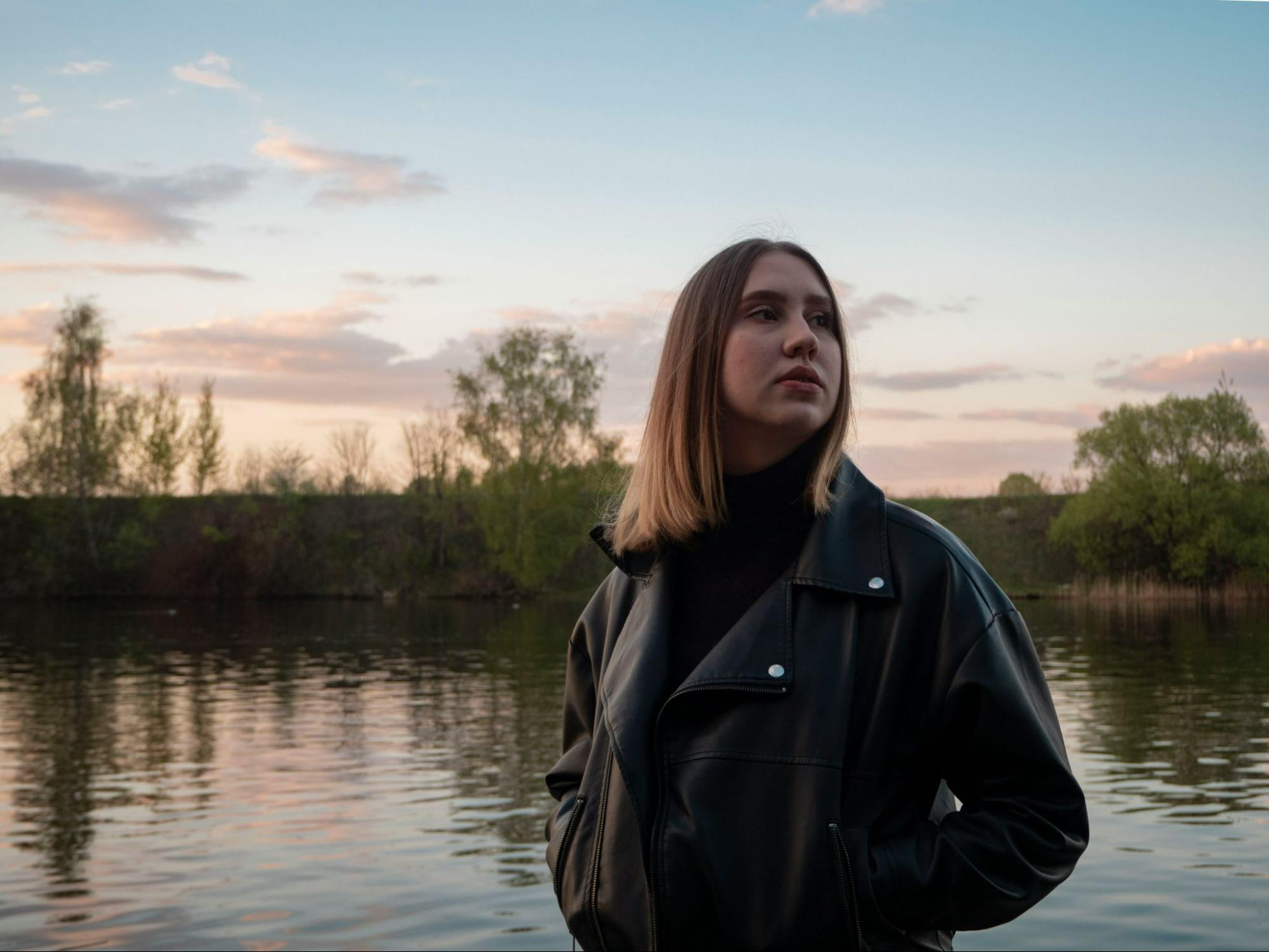 Over-sized leather biker jacket for women